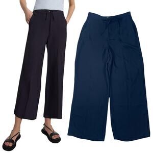 Theory Wide Leg Cropped Pants Washed Twill Navy Blue Size 00